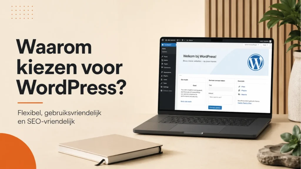 WordPress-dashboard op een laptop voor het beheren van een bedrijfswebsite