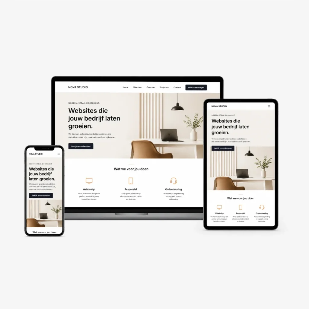 Voorbeeld van een aangepaste template website op laptop en smartphone