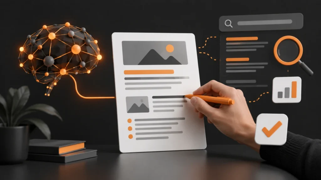 AI-content en SEO waarbij een AI-tekst wordt gecontroleerd en geoptimaliseerd voor Google