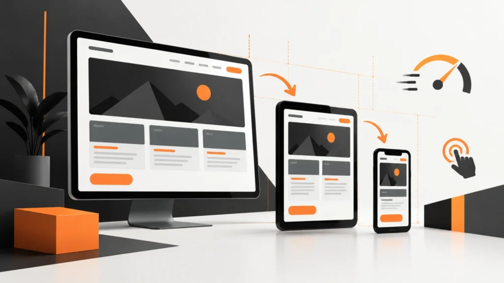 Responsive webdesign waarbij dezelfde website aangepast wordt aan desktop, tablet en smartphone
